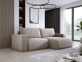 Narożnik z funkcją spania i pojemnikiem, miękki sztruks, prawy, 247x143x83 cm, kolor cappuccino