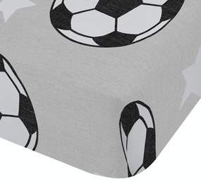 Szare flanelowe prześcieradło dziecięce dwuosobowe z gumką 135x190 cm Football Stars – Catherine Lansfield