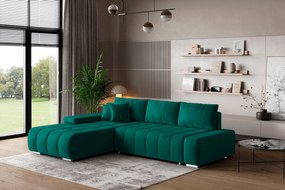 Masseno Narożnik ALESE z funkcją spania i pojemnikiem na pościel Narozniki L, Rozkładana sofa - Butelkowa zieleń, MONOLITH 37