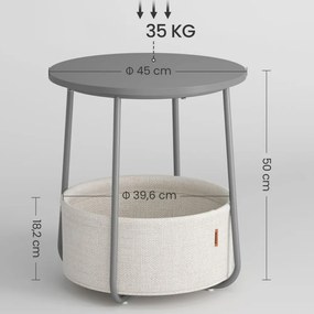 Vasagle Okrągły stolik z koszem COLETTE, 45x50cm, szara/biała