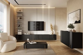 Stolik kawowy Malmi 100 cm z szufladami - czarny mat / złote nóżki