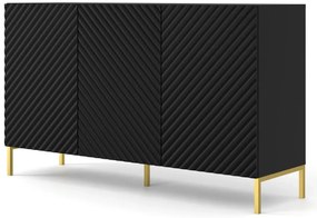 Komoda glamour 150 cm czarny mat + złote nóżki - Resa 3X