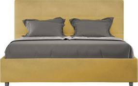 Łóżko wyposażone w stelaż z listwami tapicerowane 140x210 microfibra okra Mika