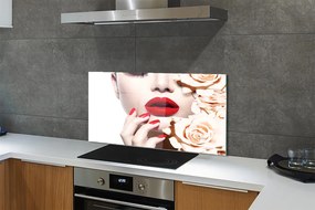 Szklany Panel Róże i Czerwone Usta Kobiety