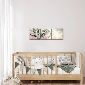 Obraz różowego drzewa (z zegarem) (90x30 cm)