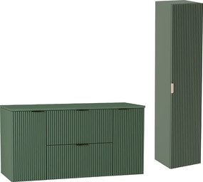 Zielony Zestaw Łazienkowy 120cm Szafka Blat Słupek Ryflowane Fronty