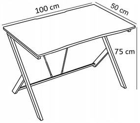 Biurko gamingowe 100x50 cm w stylu loft, z blatem o efekcie karbonu – metalowa rama, nowoczesny design