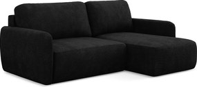 Narożnik prawostronny z funkcją spania - z tkaniny szenilowej - czarny - LILO