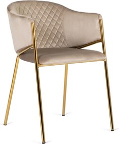 Krzesło Tapicerowane do Salonu INNES Beżowe Welurowe Nowoczesne Glamour