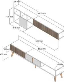 Ściana telewizyjna Milen Walnut and White
