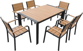 Aluminiowy zestaw ogrodowy: stół dł. 150 cm i 6 krzeseł z możliwością sztaplowania - Jasny naturalny i antracytowy - NYROS od MYLIA