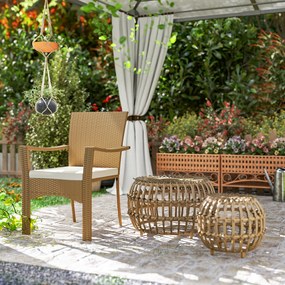 Outsunny Zestaw 2 Stolików Bocznych z Polirattanu Ø66/42 cm Okrągłe Wodoodporne z Blatem ze Szkła Brązowe