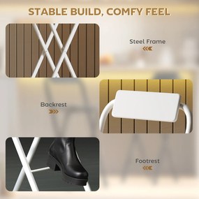 HOMCOM Hokery Barowe 2 szt., Składane Krzesła z Metalową Ramą, Oparciem i Podnóżkiem, 37 x 45 x 87 cm, Białe | Aosom PL