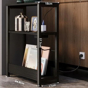 Szafka nocna stolik nocny do sypialni loft czarny z listwą zasilającą 45 cm