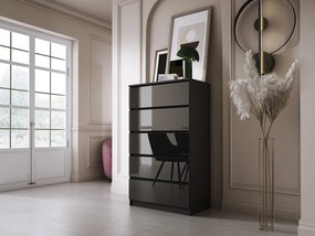 Komoda z 5 szufladami, czarny matowy / czarny błyszczący, 70 x 39 x 125 cm