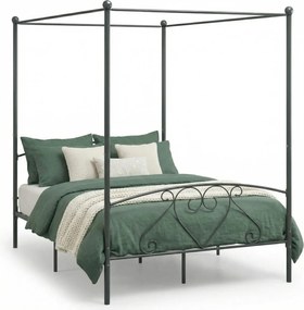 Szare metalowe łóżko z baldachimem 160x200 cm E0-P12