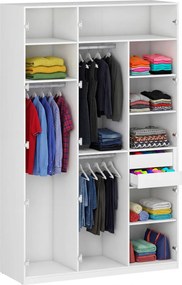 Biały korpus szafy z półkami i drążkami 150 cm M6-E57