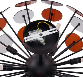 Lampa sufitowa w stylu art deco, czarna z bursztynowym i dymionym szkłem - Atomic