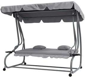 Outsunny huśtawka ogrodowa 3 osobowa 2 w 1, 200cm, do 340kg, stal, szary | Aosom PL