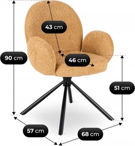 Krzesło Tapicerowane Obrotowe do Salonu MUSSO Musztardowe Nowoczesne