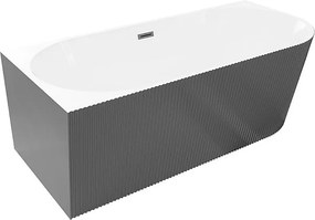 Mexen Silo wanna wolnostojąca narożna lewa ryflowana 170 x 80 cm, biała/szara, przelew gun gray szczotkowany - 52891708062L-66