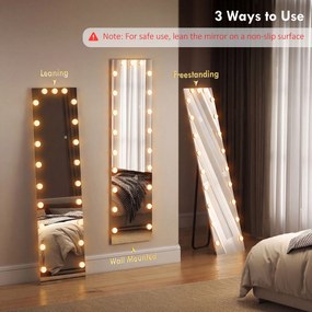 HOMCOM Lustro całopostaciowe 150x40 cm RGB-LED stojące z 21 żarówkami, 7 kolorów światła, przycisk dotykowy, funkcja pamięci | Aosom PL