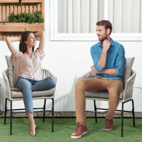 Outsunny Zestaw 2 Krzeseł Ogrodowych z Poduszkami Styl Boho Szare Metalowe Ramy Meble Ogrodowe Tarasowe 57x60x71cm | Aosom PL