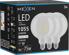 Mexen Vintis 3x żarówka filament LED E27, G125, 8W, Neutralna - 4000K, 1055 lm, clear - L158-E27-0840-00x03