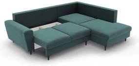 Morski aksamitny rozkładany narożnik ze schowkiem (prawostronny/w kształcie litery L) Kyoto – Cosmopolitan Design