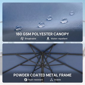 Outsunny Parasol przeciwsłoneczny Ø295 cm, UV 30+ Okrągły parasol balkonowy, plażowy, ogrodowy, niebieski | Aosom PL