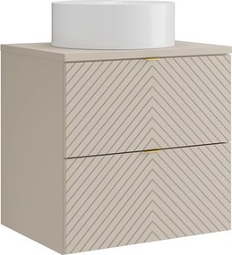 Wisząca szafka łazienkowa w jodełkę z okrągłą umywalką nablatową - Beżowa - 60 cm - DORIONI