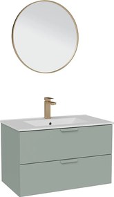 Wisząca szafka łazienkowa z umywalką wpuszczaną w blat, baterią i lustrem – Migdałowa zieleń – Szer80 cm – AVORELI