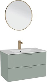 Wisząca szafka łazienkowa z umywalką wpuszczaną w blat, baterią i lustrem – Szałwiowa zieleń – Szer80 cm – AVORELI