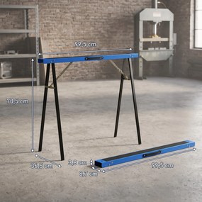 HOMCOM Zestaw 2 solidnych, składanych metalowych kozłów do prac stolarskich i projektów DIY, niebieski i czarny | Aosom PL