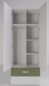 Dwudrzwiowa szafa z 2 szufladami dla dzieci kaszmir + zielony G9-L92