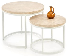 Zestaw 2 okrągłych ław MDF trawertyn/biały 53/45 43/35 OREO