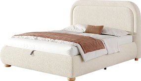 Łóżko z pojemnikiem pikowane 140x190 cm - z stelażem lamelowym - Tkanina typu bouclé - Beżowy​ (materac nie jest wliczony w cenę)