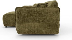 Zielony narożnik z tkaniny szenilowej (lewostronny/z szezlongiem) Nelia – Ropez