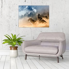 Obraz - wilki wyjące do księżyca (70x50 cm)