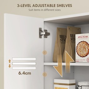 HOMCOM Szafka kuchenna z otwartymi regałami, przegródkami, stojak na wino, schowek z 5 drzwiami, MDF, Biały