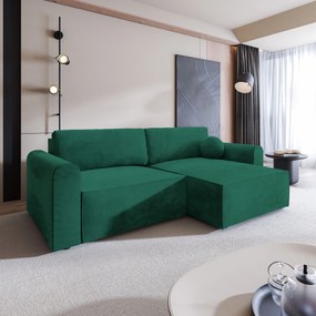 Masseno Narożnik FIANO z funkcją spania i pojemnikiem na pościel Narozniki L, Rozkładana sofa - Butelkowa zieleń, MONOLITH 37
