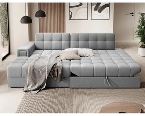 Szary aksamitny rozkładany narożnik (lewostronny/z szezlongiem) Blezalt – ELTAP
