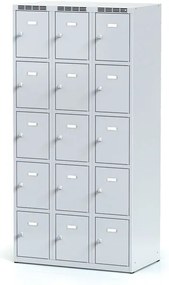 Alfa 3 Szafka skrytkowa S6, 15 schowków, 1800 x 900 x 500 mm, zamek cylindryczny, drzwi szare