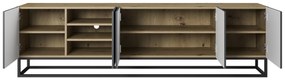 Szafka RTV Asha 200 cm z ryflowanym frontem i metalowym stelażem - artisan / rivier stone mat