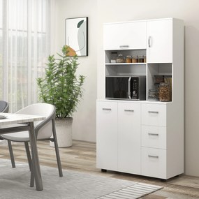 HOMCOM Szafka kuchenna, bufet z 3 szufladami i 3 półkami, obszerny magazyn, 89x39,5x168cm, Biały