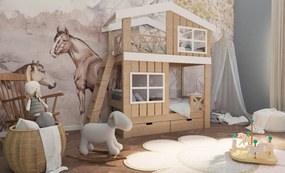 Łóżko piętrowe domek Marulla 118P z oknami, drabinką i otwartym dachem