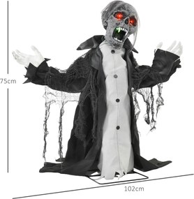 HOMCOM Dekoracja Halloween, Szkielet/Zombi, ruchomy, sensor ruchu, LEDy i dźwięki, 75 cm