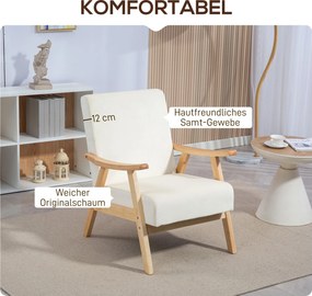 HOMCOM Fotel wypoczynkowy kremowy z piankowym wypełnieniem i ramą z drewna kauczukowego | Aosom PL