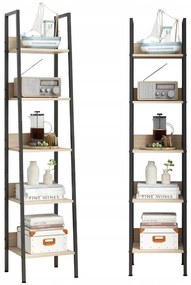 Industrialny wysoki regał stojący jasny brąz 5 półek drabinka na książki