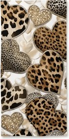 Ręcznik plażowy szybkoschnący LEOPARD HEARTS brązowo-biały 70 x 140 cm, 100% mikrofibra